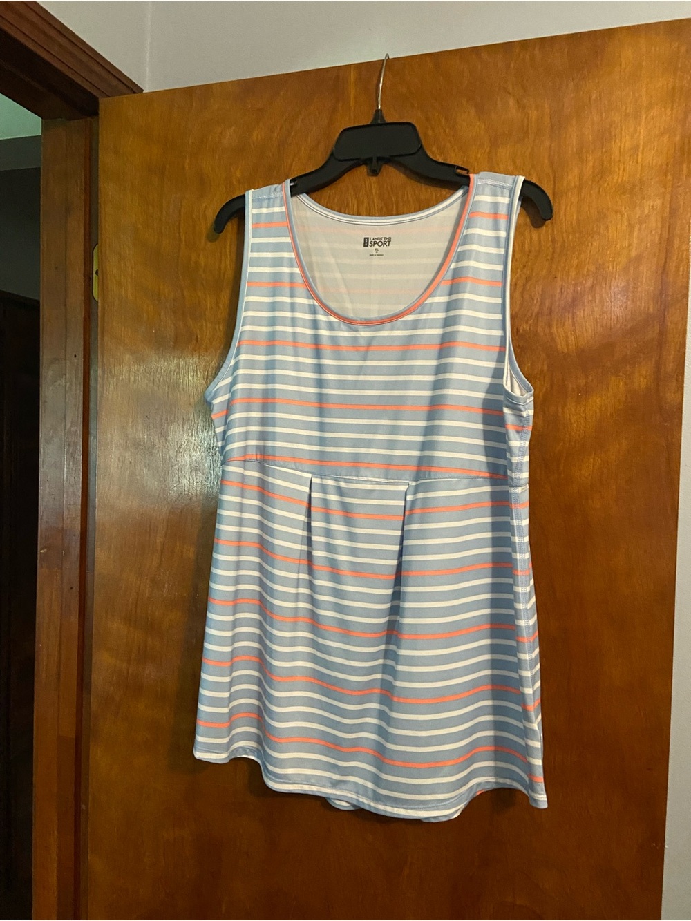 Lands' End Blue, White & Coral Striped Scoop Tank